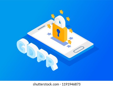 GDPR Isometric Concept. Protection Of Personal Data. Vector Illustration.