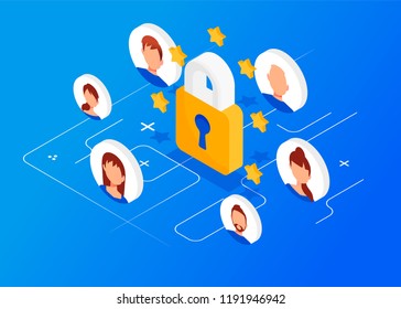 GDPR Isometric Concept. Protection Of Personal Data. Vector Illustration.