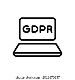 Icono de seguridad del portátil GDPR, gráficos del vector de línea