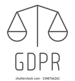 Gdpr libra thin line icon, privacy and security, gdpr legality sign, vector graphics, a linear pattern on a white background, eps 10.