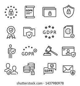 GDPR line icon, General Data Protection Regulation symbol. Vector flat style cartoon illustration isolated on white background