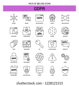 GDPR Line Icon Set - 25 Dashed Outline Style