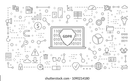 GDPR Line Icons Set On White Background.