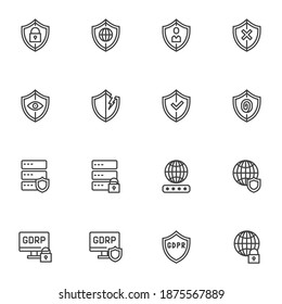 GDPR line icons set, outline vector symbol collection, linear style pictogram pack. Signs, logo illustration. Set includes icons as General Data Protection Regulation, data privacy, security shield