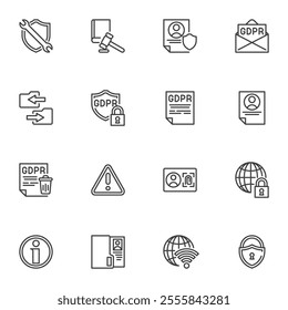 GDPR line icons set, outline vector symbol collection, linear style pictogram pack. Signs, logo illustration. Set includes icons as Cyber Security, General Data Protection Regulation, Privacy system