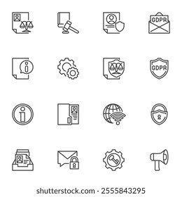 GDPR line icons set, outline vector symbol collection, linear style pictogram pack. Signs, logo illustration. Set includes icons as General Data Protection Regulation, Cyber Security, Encryption