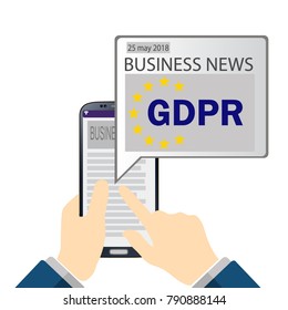 GDPR may 25, 2018 Message received an e-mail online on a mobile phone. Business Message online . The concept of GDPR Vector illustration