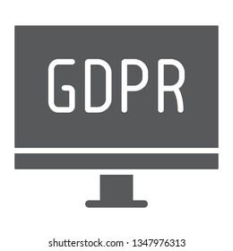 Gdpr monitor glyph icon, computer and screen, desktop sign, vector graphics, a solid pattern on a white background, eps 10.