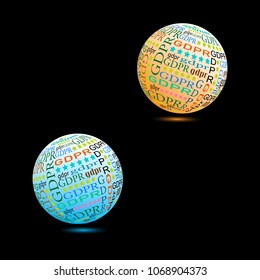 gdpr neon balls vector illustration on a black background.
