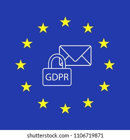 GDPR outline icon, vector design object. Outline colored icon. General Data Protection Regulation. Key and letter or message in a circle of european stars