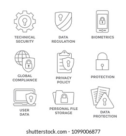 GDPR & Privacy Policy Icon Set With Locks, Padlocks And Shields