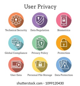 GDPR & Privacy Policy Icon Set With Locks, Padlocks And Shields