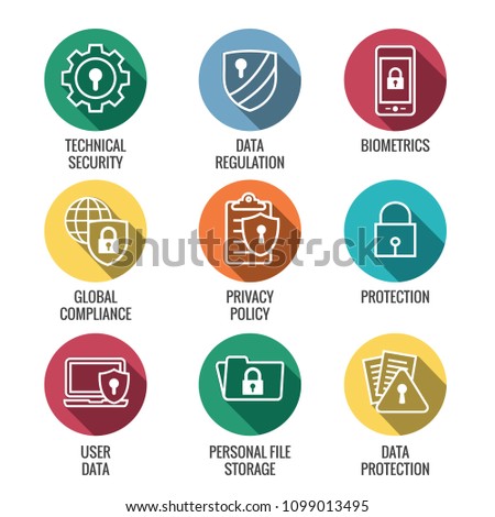 GDPR & Privacy Policy Icon Set with locks, padlocks and shields