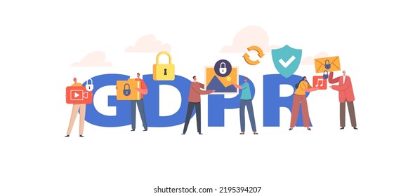 Gdpr And Privacy Politics Concept. General Privacy Regulation For Protection Of Personal Data. Personality Verification, Secure Account Access Poster, Banner or Flyer. Cartoon Vector Illustration