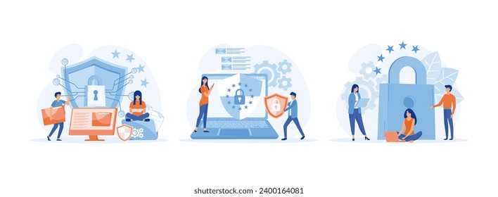 GDPR and privacy politics. General privacy regulation for protection of personal data. General rules for data protection GDPR. General Privacy set flat vector modern illustration