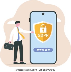 GDPR and privacy politics, people protecting business data and legal information General privacy regulation Personal information control and security Vector Illustration

