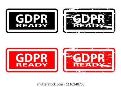 GDPR ready (General Data Protection Regulation) - rubber stamp - vector - black and red, 