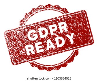 GDPR Ready rubber stamp seal. Vector element with distress design and grunge texture in red color. Designed for overlay watermarks and distressed seal imprints.