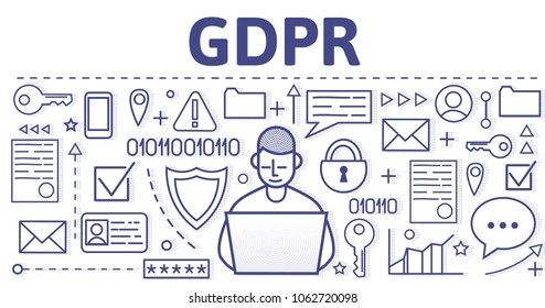 GDPR (RGPD, DSGGVO) concept illustration. General Data Protection Regulation. The protection of personal data. Vector design template of website header, banner or poster.