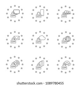 GDPR set of outline icons, different vector design objects. General Data Protection Regulation. 