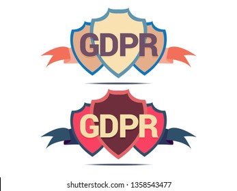 GDPR Shield guarding data, safety sign, vector graphics on white background. EPS10