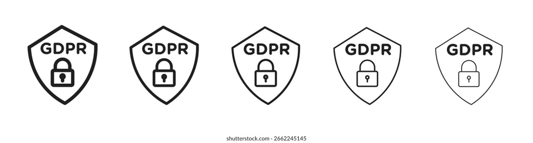 Silueta aislada del icono del escudo del GDPR en el fondo blanco. Ilustración vectorial.