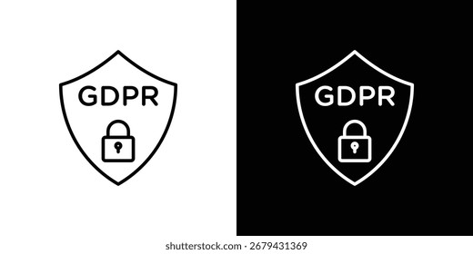 GDPR shield icon line for web, mobile and infographics.