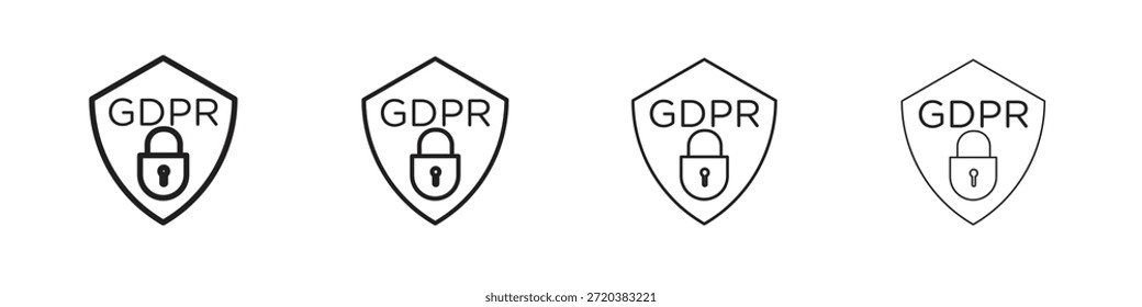 Conjunto de iconos de escudo GDPR, Ilustración, Negro
