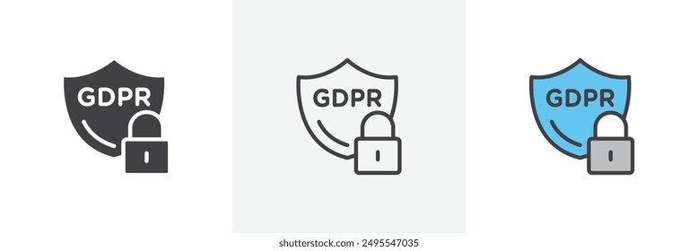 GDPR shield icon symbol collection on white background.