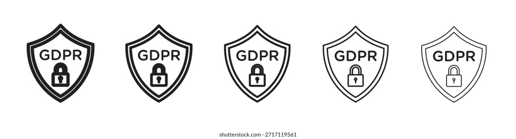 GDPR shield icon symbol in thin line, Black outline and stroke style
