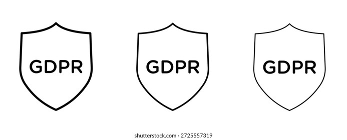 Símbolo delgado de la línea del icono del escudo del GDPR en el fondo blanco, Ilustración vectorial editable del movimiento