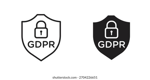 GDPR shield icon in thin stroke and flat style.