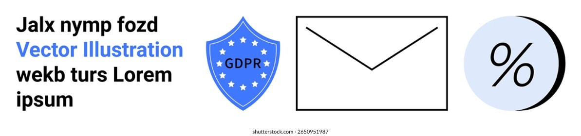 GDPR shield, mail envelope, percentage symbol. Ideal for data protection, email marketing, privacy policies, newsletters, promotional content, financial services, infographics Landing page