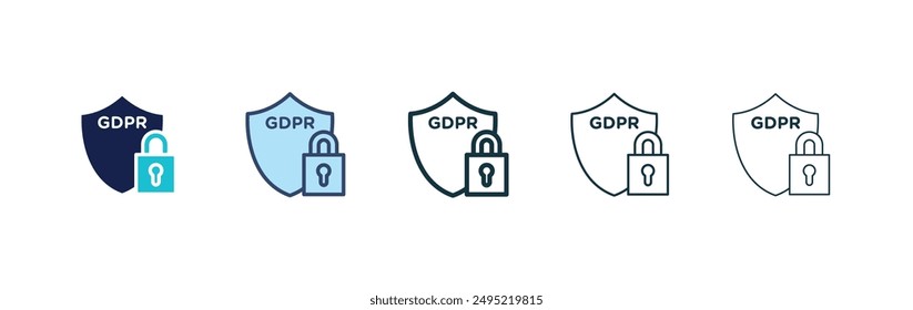 GDPR shield vector icon set black filled and outlined style.