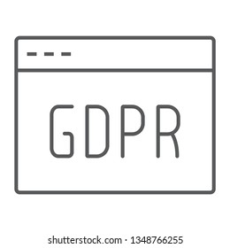 Gdpr site thin line icon, webpage and website, browser sign, vector graphics, a linear pattern on a white background, eps 10.