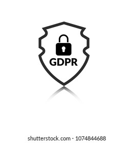 GDPR symbol and shield, black vector icon.