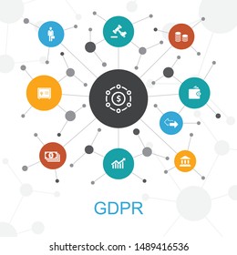GDPR trendy web concept with icons. Contains such icons as data, e-Privacy, agreement, protection