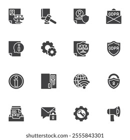 GDPR vector icons set, modern solid symbol collection, filled style pictogram pack. Signs, logo illustration. Set includes icons as General Data Protection Regulation, Cyber Security, Encryption