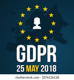 GDPR vector illustration with map and symbol of europe and the start date of the regulation in eu.