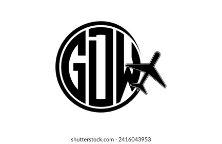 GDW initial letter tour and travel agency circle logo design vector. hajj Umrah agency, abstract, tourism agency, tourist guide, emirates, airlines, airplane flight, business, monogram, brand, company