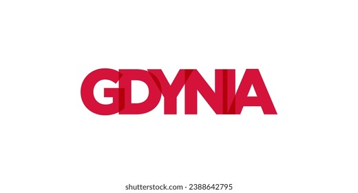 Gdynia in the Poland emblem for print and web. Design features geometric style, vector illustration with bold typography in modern font. Graphic slogan lettering isolated on white background.