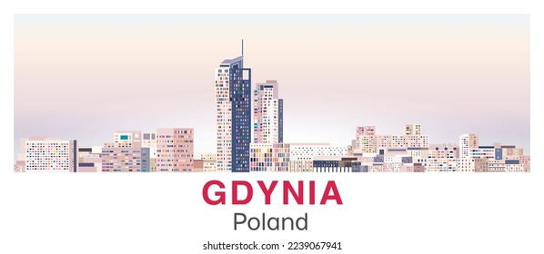 Gdynia skyline in bright color palette vector poster