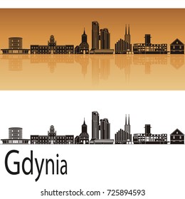 Gdynia skyline in orange background in editable vector file