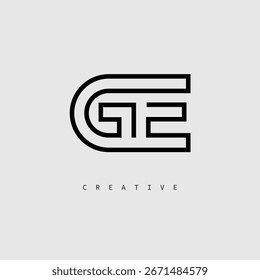 Logotipo de letra creativa de GE: monograma de línea mínima en negro para un diseño de identidad de marca moderno.