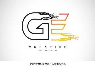 GE Creative Modern Logo Design Vetor with Orange and Black Colors. Monogram Stroke Letter Design.