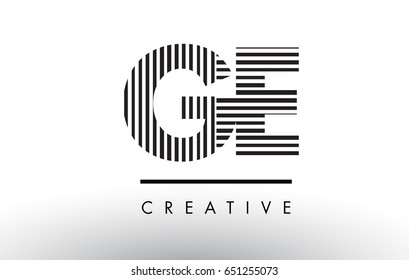 GE G E Black and White Letter Logo Design with Vertical and Horizontal Lines.