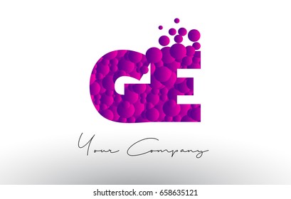 GE G E Dots Letter Logo with Purple Pink Magenta Bubbles Texture Vector.