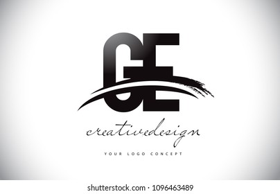 GE G E Letter Logo Design with Swoosh and Black Brush Stroke. Modern Creative Brush Stroke Letters Vector Logo