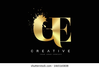 GE G E Letter Logo with Gold Melted Metal Splash Vector Design Illustration.