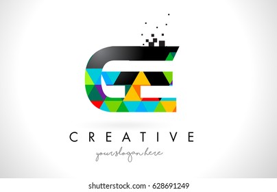 GE G E Letter Logo with Colorful Vivid Triangles Texture Design Vector Illustration.